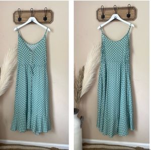 New Polka Dot Button Front Cami Dress Midi Spring Green